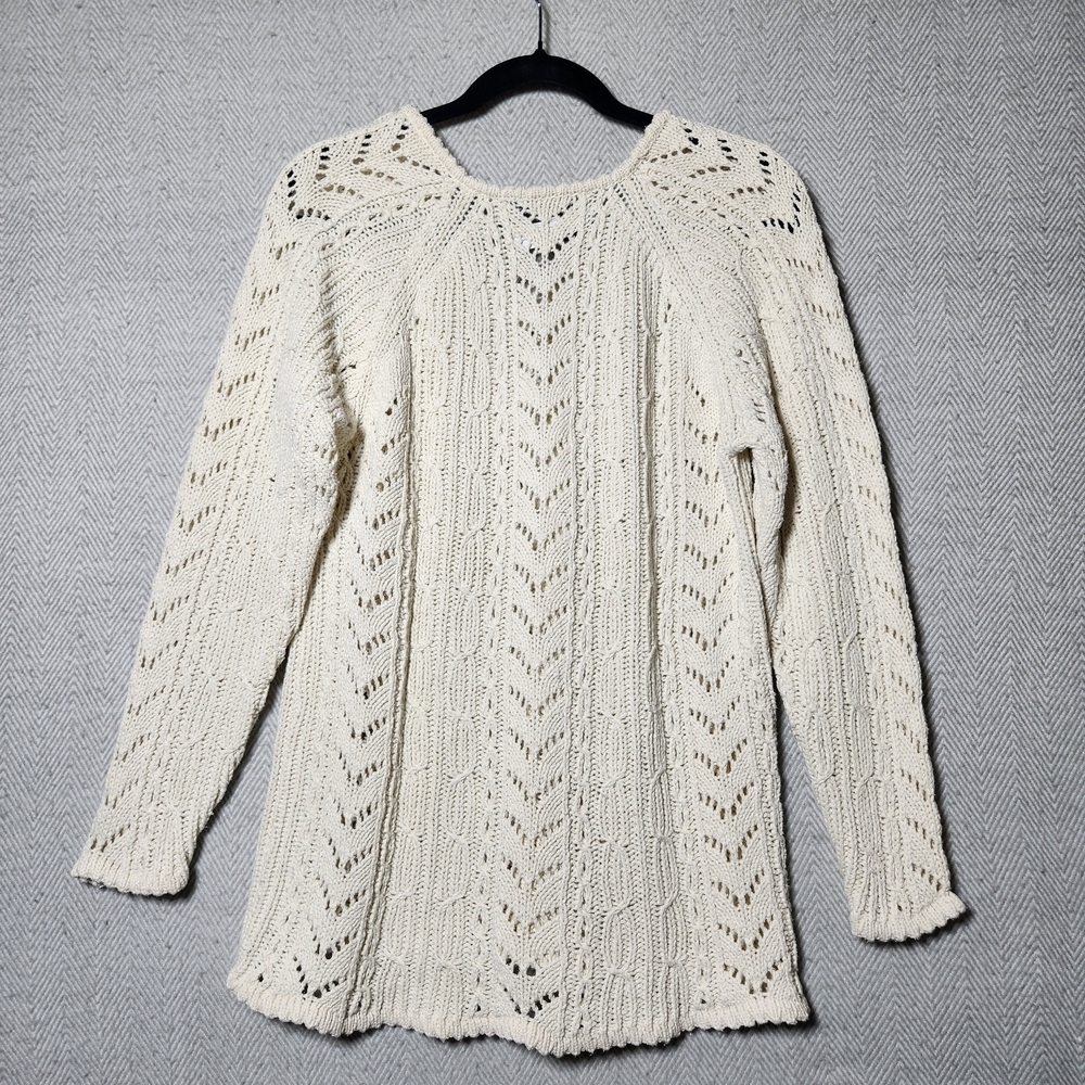 Vintage Claus Womens M Silk Cable Knit V-Neck Cream Sweater - Picture 3 of 7